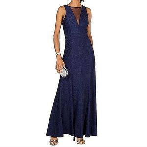 🆕️ NIGHTWAY Navy Metallic Ribbed Knit Sleeveless Evening Gown SIZE: 4
